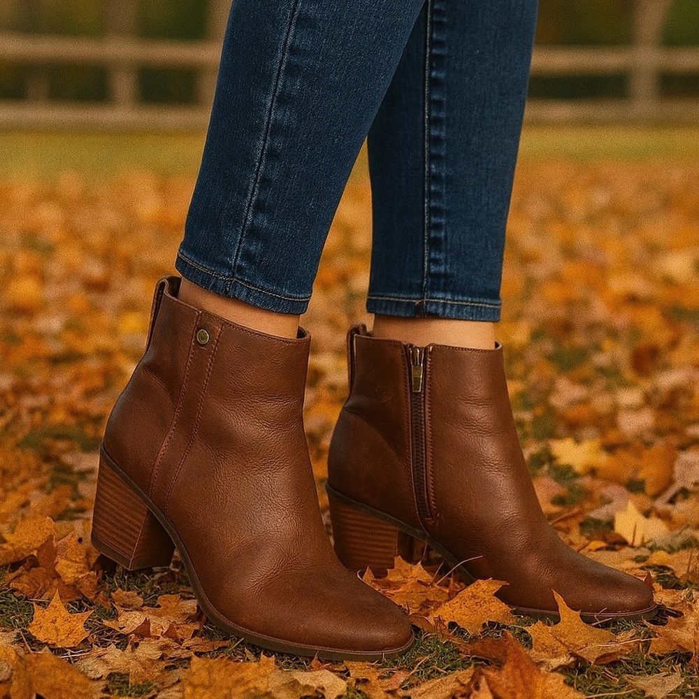 Marc Fisher Brown Leather Ankle Boots - Picture 2 of 7